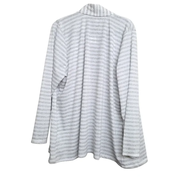 CJ Banks Gray White Striped Open Front Cardigan Sweater 1X Plus Size - Picture 2 of 11